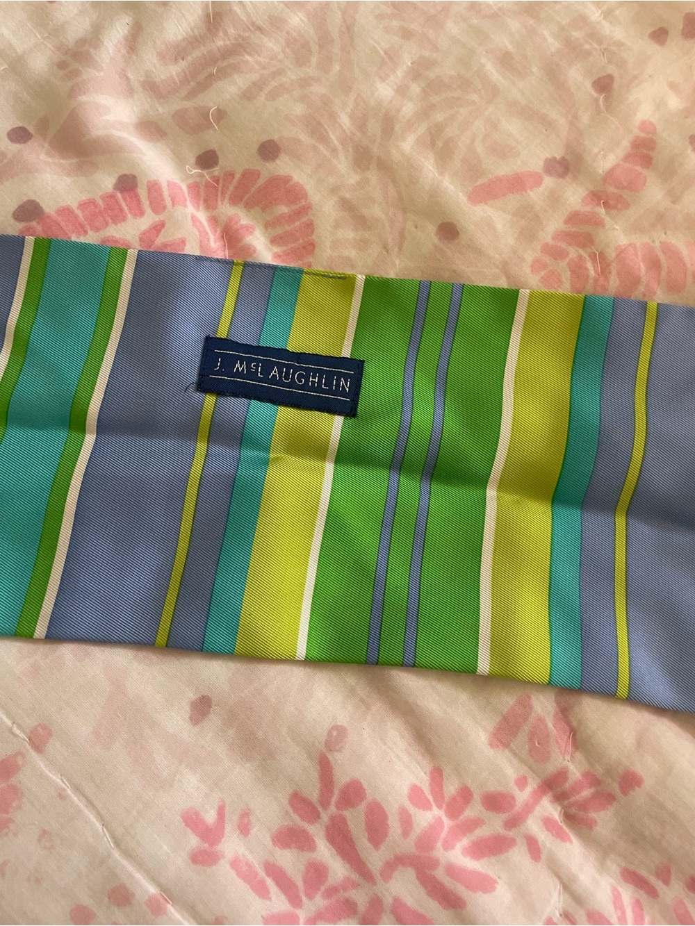 J. McLaughlin Striped Silk Scarf — Blue, Green & Lime